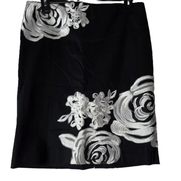 White House Black Market Dresses & Skirts - NWOT White House Black Market Black Skirt with White Floral Embroidery